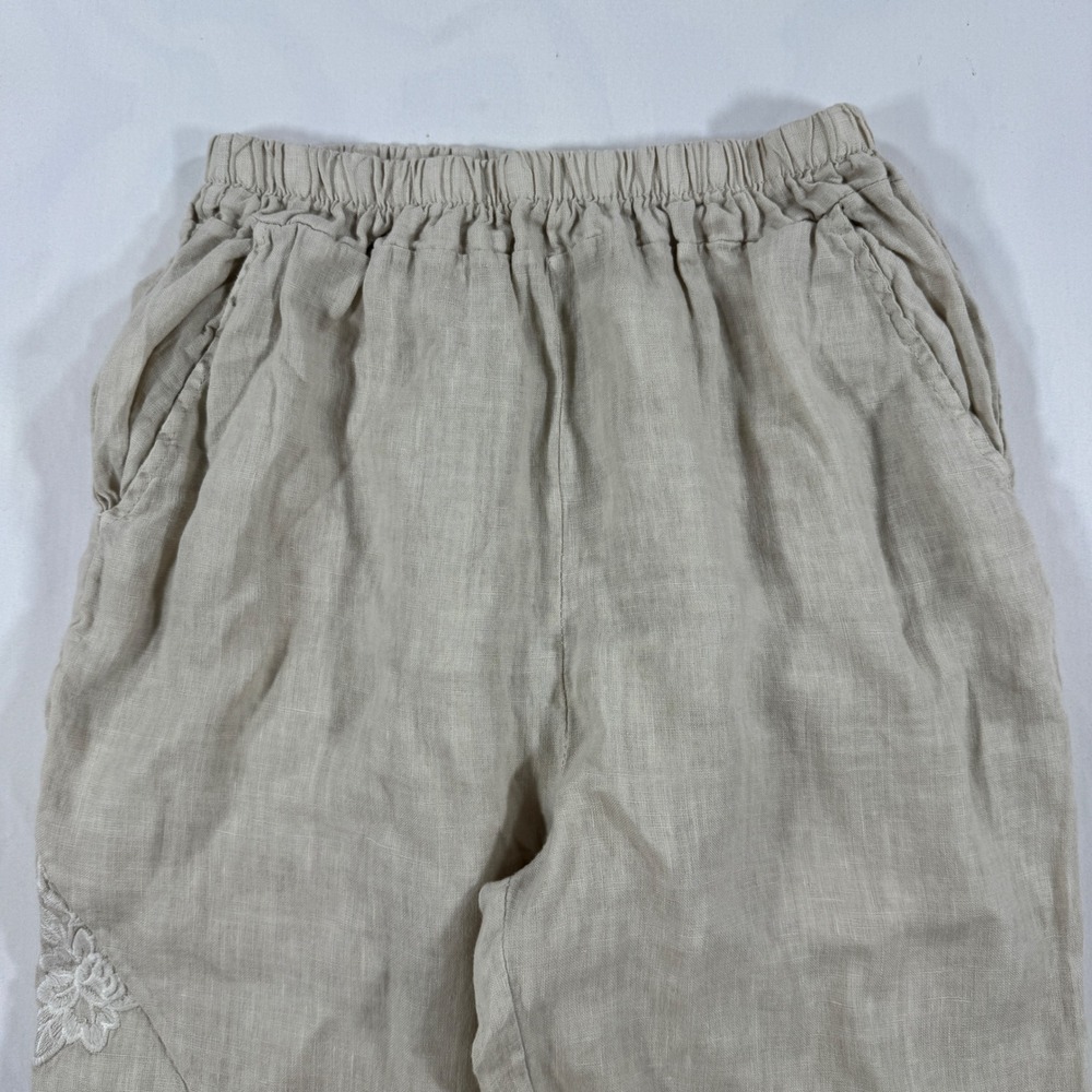 Tempo Paris Italian Linen Wide Leg Embroidered Pants M Boho Floral Butterfly - Picture 3 of 8